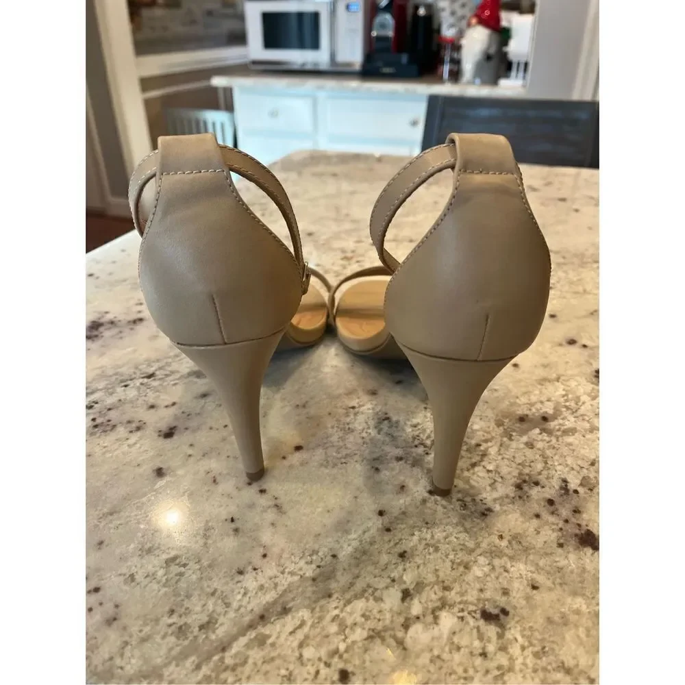 Lane Bryant Tan Faux Leather Ankle Strap Heeled Sandals sz 9W NWT